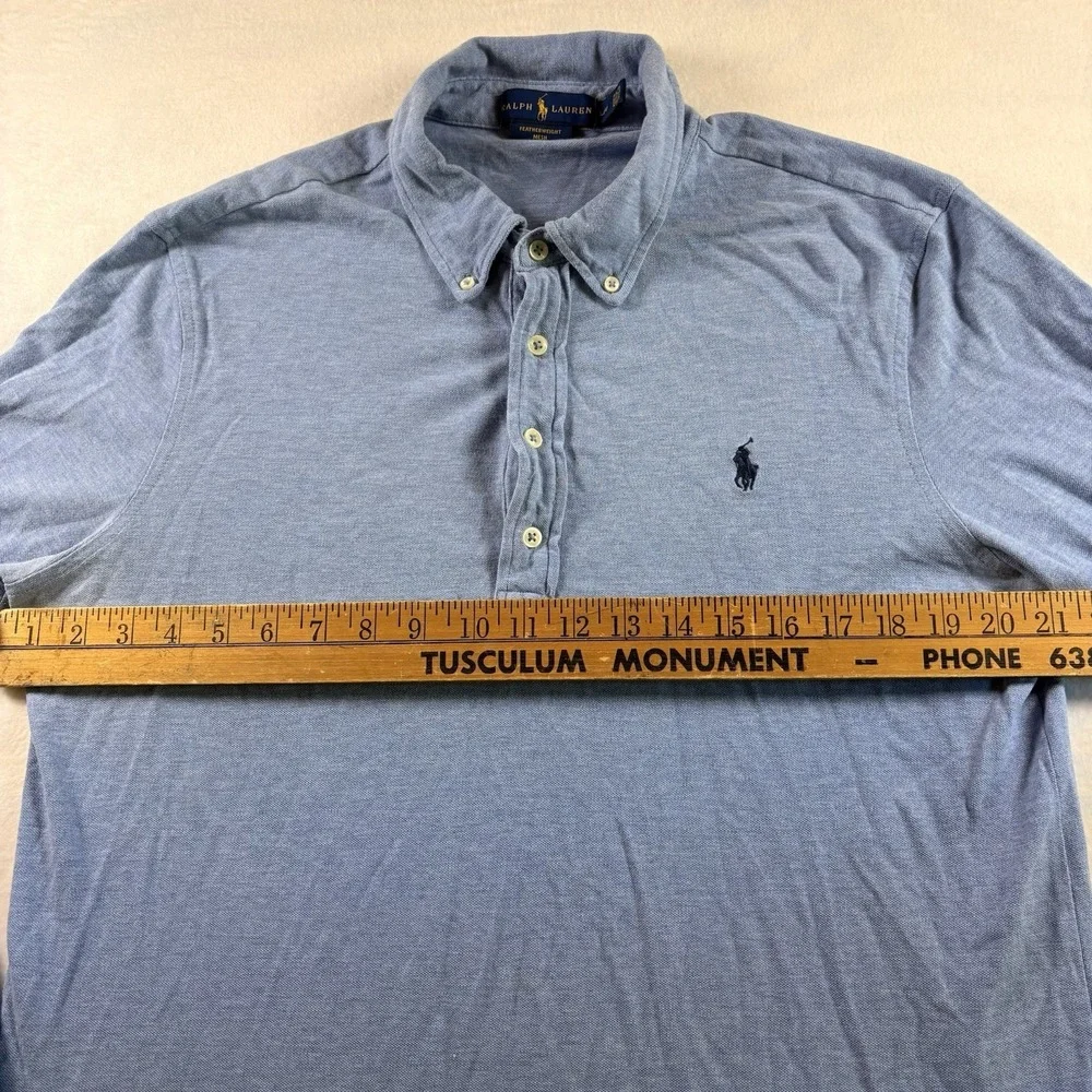 Ralph Lauren Mens Featherweight Mesh Long Sleeve Polo Shirt Blue L Button Down